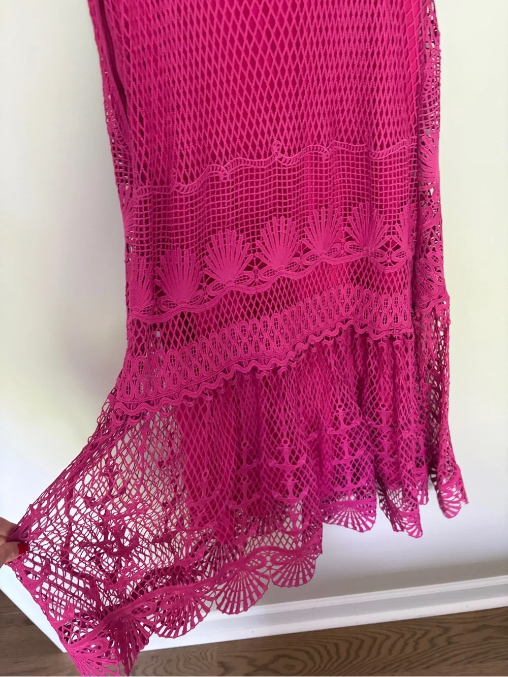 FARM Rio Hot Pink Crochet Button-Front Midi Dress - Picture 7 of 9